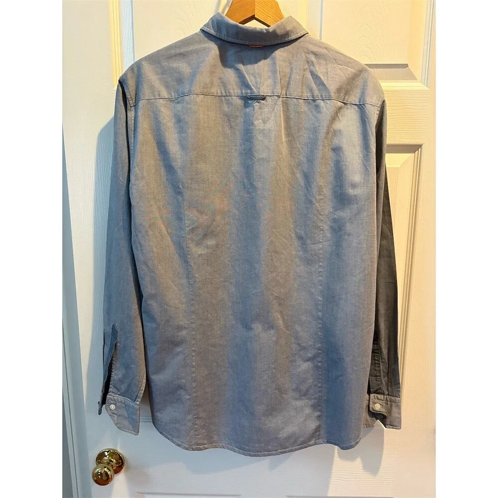 Hugo BOSS Orange Shirt Men's XL‎ Blue Solid Long Sleeve Button-Up Collared Logo